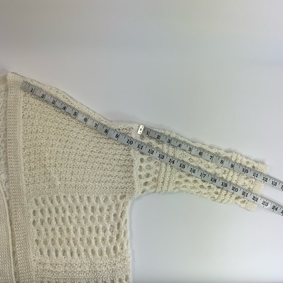 Premise Fringed Open Front Sweater Size L Ivory 3/4 Sleeve - Picture 7 of 10